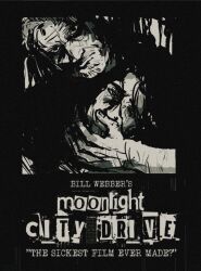 1boy 1girl arm_hair bags_under_eyes beard_stubble black_eyes black_hair covering_another&#039;s_mouth english_text facial_hair greyscale head_tilt highres long_hair looking_at_viewer monochrome movie_poster nekromaxxing original portrait ransom_note short_hair stubble