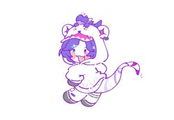 Rule 34 | :3, :d, archived source, babbinggui, bandaid, bandaid on leg, blue eyes, blush stickers, chibi, dragoon (selen tatsuki), fangs, from behind, full body, hands on own hips, heterochromia, hood, hoodie, nijisanji, nijisanji en, open mouth, pink eyes, purple hair, selen tatsuki, selen tatsuki (3rd costume), simple background, smile, tail, third-party source, virtual youtuber, white background, white hoodie