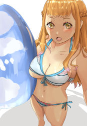 Rule 34 | 1girl, bare shoulders, bikini, black clover, blush, breasts, highres, large breasts, lifeguard, long hair, mimosa vermillion, open mouth, orange hair, shadow, swimsuit, tagme, tukemen gyokai, yellow eyes