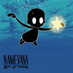 1girl air_bubble album_cover bait black_dress blank_eyes bubble commentary_request cover derivative_work dress durchfallkaffee_levante mahou_shoujo_madoka_magica mahou_shoujo_madoka_magica_magia_exedra memspark_(madoka_magica) namae_(magia_exedra) nevermind nirvana_(band) no_mouth parody silhouette solo star_(symbol) underwater white_eyes
