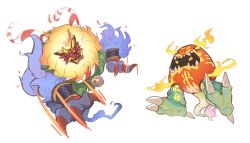 765_nanami absurdres darumamon digimon digimon_(creature) egg fire full_body highres lion lion_dance red_eyes shishimai shishimamon simple_background white_background