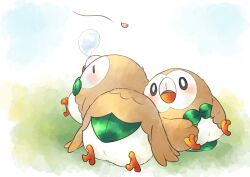 absurdres black_eyes blush bright_pupils closed_eyes commentary_request falling_petals gen_7_pokemon highres nintendo no_humans nose_bubble open_mouth petals pkpokopoko3 pokemon pokemon_(creature) pokemon_focus rowlet white_pupils