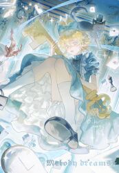 Rule 34 | 1boy, absurdres, alice (alice in wonderland), alice (alice in wonderland) (cosplay), alternate costume, animal ears, aotu world, apron, artist name, black bow, black bowtie, black cat, black hat, black shoes, blonde hair, bloomers, blue bow, blue dress, blue eyes, blue ribbon, bow, bowtie, card, cat, chess piece, chinese commentary, cosplay, crossdressing, crossdressing (mtf), cup, dated, dress, english text, extra ears, falling, floating, floating card, frilled apron, frilled dress, frills, hair between eyes, hair bow, hat, highres, holding, holding key, kemonomimi mode, key, king (aotu world), kneehighs, light particles, looking at viewer, male focus, mary janes, open mouth, petticoat, plate, playing card, plutoray, pocket watch, pointy ears, puffy short sleeves, puffy sleeves, rabbit boy, rabbit ears, ribbon, shoe soles, shoes, short hair, short sleeves, socks, solo, sparkle, spoon, sugar cube, sweatdrop, teacup, teapot, top hat, trap, underwear, watch, watermark, white apron, white socks