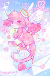 1other :3 angel angel_wings animal_ears animal_feet animal_hands artist_name cloud commentary creature creature_focus english_commentary flying furry halo heart highres hue_shifting letter long_tail looking_at_viewer love_letter neogeopet neopet_(creature) neopets other_focus pawpads pink_fur smile solo sparkle tail traditional_halo valentine valentine_neopet wings yume_kawaii zafara