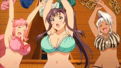 6+girls ^_^ ahoge akaza_chacha amado_yuuka amaya_haruko animated animated_gif aqua_bra armpits arms_up black_hair blonde_hair bouncing_breasts bow bow_panties bra breasts brown_hair celia_ootsuka closed_eyes clothes dark-skinned_female dark_skin frilled_panties frills glasses green_eyes hair_ribbon himegami_kodama hip_focus huge_breasts indoors kushiya_inaho large_breasts lingerie long_hair looking_at_viewer maken-ki! minaya_uruchi multiple_girls navel open_mouth orange_hair panties pink_bra pink_hair pink_panties polka_dot polka_dot_bra polka_dot_panties ponytail purple_bra purple_eyes purple_hair purple_panties red_eyes red_hair ribbon satou_kimi shinatsu_azuki short_hair small_breasts smile sports_bra striped_bra striped_clothes striped_panties takaki_furan takami_akio twintails underwear underwear_only white_bra white_hair white_panties window