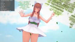 3d ass ass_focus bad_tag blush bottomless coding doki_doki_literature_club dress embarrassed embarrassed_naked_female english_text highres koikatsu_(medium) monika_(doki_doki_literature_club) natsuki_(doki_doki_literature_club) nude outdoors outdoors_nudity outside_nudity public_indecency public_nudity pussy pussy_peek sayori_(doki_doki_literature_club) siksaaaan sundress talking upskirt wind windy_skirt yuri_(doki_doki_literature_club)