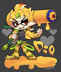 1boy blonde_hair dio_brando fangs fusion inkling_player_character jojo_no_kimyou_na_bouken kotorai male_focus nintendo paint_roller solo splatoon_(series) splatoon_1 yellow_theme