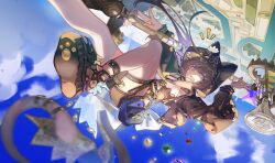 Rule 34 | ankh, arknights, bag, blue eyes, brown hair, brown jacket, brown sandals, chinese commentary, coin, commentary request, day, flying sweatdrops, foot out of frame, gem, glint, gold, gold coin, hammer, handbag, head chain, hewu639356, highres, hood, hood up, hooded jacket, jacket, jewelry, long hair, long sleeves, notice lines, open mouth, outdoors, pepe (arknights), platform sandals, sandals, shoe soles, tail, tail ornament, tail ring, thigh strap, weapon