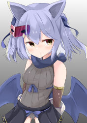 1girl absurdres animal_ears bare_shoulders blue_hair blue_scarf delucky_alma emil_chronicle_online groin highres mask numahata_tofu. scarf skirt wings yellow_eyes