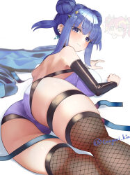 Rule 34 | 2girls, absurdres, ass, backless outfit, bike shorts, blue coat, blue hair, blush, breasts, card, coat, colored eyelashes, detached sleeves, double bun, duel monster, earrings, evil twin lil-la, fishnet thighhighs, fishnets, grin, hair bun, hair ornament, hand on own chin, highres, jewelry, ki-sikil (yu-gi-oh!), large breasts, leotard, lil-la (yu-gi-oh!), live twin ki-sikil, looking at viewer, lying, multiple girls, nail polish, official alternate costume, on stomach, pink hair, purple eyes, shoes, short hair, simple background, smile, star (symbol), star hair ornament, tears, thighhighs, tongari kin, twintails, twitter username, white background, white leotard, yu-gi-oh!
