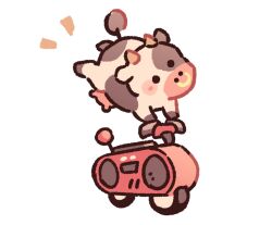 animal animal_focus blush_stickers commentary cow cow_horns english_commentary horns mario_(series) mario_kart mario_kart_world moo_moo_(mario) motor_vehicle motorcycle nintendo no_humans nose_piercing nose_ring on_motorcycle piercing simple_background stefscribbles udder white_background