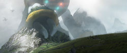 1boy asteroid_ill brown_hair falling gen_3_pokemon gen_4_pokemon grabbing grass hat highres legendary_pokemon lying mountain mountainous_horizon nintendo on_back pokemon pokemon_(creature) regigigas scenery size_difference tropius zigzagoon