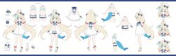 1girl absurdres ahoge animal_ear_fluff animal_ears bikini blonde_hair blue_bikini blue_bow blue_eyes blue_hair blue_sailor_collar blunt_bangs bow cat_ears commentary dress english_commentary fins fish_girl fish_tail flat_chest frilled_shirt_collar frills front_slit full_body hair_bow halterneck highres indie_virtual_youtuber lifebuoy_hair_ornament long_hair low_twintails multicolored_hair multiple_views navel official_art open_clothes open_dress reference_sheet sailor_collar sameko_saba short_dress short_shorts shorts shouu-kun side-tie_bikini_bottom simple_background sleeveless sleeveless_dress streaked_hair striped_bikini striped_clothes swimsuit tail tail_under_clothes turnaround twintails variations very_long_hair virtual_youtuber white_background white_dress white_shorts