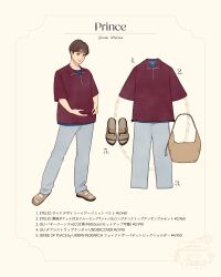 1boy animification contemporary cosplay highres meecosme pants sandals shirt short_hair short_sleeves simple_background smile snow_white_and_the_seven_dwarfs_(disney) tagme the_prince_(disney)