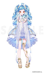 ahoge blue_hair blue_nails detached_sleeves dress frilled_dress frills heart heart_ahoge hitsuji_oshipu long_hair looking_at_viewer multicolored_hair nijisanji nijisanji_en official_art orange_eyes sample_watermark shoes simple_background smile spiritmate_(twisty_amanozako) streaked_hair tachi-e toes twintails twisty_amanozako_(2nd_costume) virtual_youtuber watermark white_background white_hair winged_shoes wings
