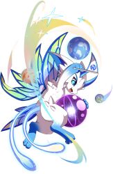 1other arm_up blue_eyes cometdragon_(dragon_village) dragon dragon_village_(series) dragon_village_collection fairy_wings flag flying furry game_cg holding holding_flag multiple_tails official_art planet solo tail third-party_source transparent_background wings