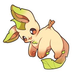 Rule 34 | absurdres, animal focus, blush, brown eyes, gen 4 pokemon, hanging, highres, leafeon, nintendo, no humans, pawpads, pokemon, pokemon (creature), sevi (seviyummy), smile, solo, white hair