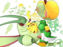 1boy 2girls anal blush colored_skin creatures_(company) crossover cunnilingus egg ffm_threesome flygon game_freak gen_1_pokemon gen_3_pokemon green_skin group_sex highres licking mario_(series) monster monster_sex multiple_girls nintendo no_humans oral penis pikachu poke_ball pokemon pokemon_(creature) pussy royal_treatment saliva sex simple_background super_mario_bros._1 super_smash_bros. text_focus threesome uncensored wet wings yoshi