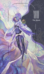 animesoul bedroom blue_skin card_(medium) colored_skin crescent crescent_moon feet gluteal_fold highres horns humanization lingerie long_hair princess_luna midriff moon moon_(symbol) my_little_pony my_little_pony:_friendship_is_magic panties pointy_ears see-through_clothes see-through_sleeves single_horn stomach tarot tarot_(medium) tarot_arcana the_moon_(tarot) toes underwear very_long_hair wings