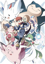 Rule 34 | 1boy, asakirirokuyu, black eyes, black hair, bow, bowtie, clefable, colored skin, dress, fangs, galaxy expedition team survey corps uniform, gardevoir, gen 1 pokemon, gen 3 pokemon, gen 4 pokemon, gen 6 pokemon, gen 7 pokemon, green skin, hair over one eye, hat, highres, mr. mime, multicolored fur, multicolored skin, nintendo, open mouth, pink fur, pink skin, pokemon, pokemon (creature), pokemon legends: arceus, red hat, red scarf, rei (pokemon), rowlet, scarf, snorlax, sylveon, togekiss, two-tone skin, white dress, white skin