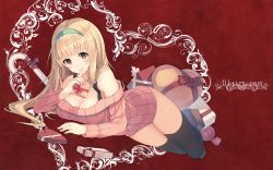 1girl blonde_hair breasts cleavage dille_blood dlsite.com female_focus headband long_hair original parsley-f solo thighhighs valentine yellow_eye