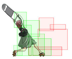 1girl aisaka_taiga arms_up attack black_bow black_jacket bocchi_the_rock! bow braid chair dengeki_bunko_fighting_climax dress fighting_game folding_chair full_body geta green_dress hiroi_kikuri hitbox holding_chair jacket multicolored_jacket purple_hair simple_background single_braid solo toradora! torako_(toramaru) two-tone_jacket white_background white_jacket