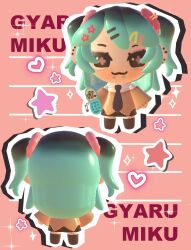 3d :3 alternate_costume alternate_hair_color aqua_hair blush cellphone chibi chibi_only ear_piercing eyeshadow flip_phone flower gyaru hair_flower hair_ornament hairclip hatsune_miku heart hibiscus highres kogal lavy_(lavnko) long_hair makeup necktie phone piercing school_uniform short_twintails skirt snakebite_(piercing) sparkle star_(symbol) star_hair_ornament sweater twintails vocaloid