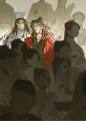 Rule 34 | 2boys, 6+others, black eyes, black hair, black hanfu, blurry, chinese clothes, chinese commentary, cike988905, closed mouth, coat, dao gui yi xian, depth of field, falling petals, food, hair bun, hair ribbon, half updo, hand up, hanfu, hat, highres, holding, holding food, jin (headwear), li huowang, long hair, long sleeves, looking at another, looking at viewer, male focus, multiple boys, multiple others, petals, red coat, red petals, red ribbon, ribbon, robe, single hair bun, smile, tanghulu, white hanfu, white hat, yaoi, zhouzi jin (headwear), zhuge yuan
