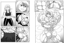 Rule 34 | abs, ass, boku no hero academia, co-opvillain, comic, flexing, monochrome, muscle growth, muscular, muscular female, pants, short hair, smile, tank top, thick thighs, thighs, torn clothes, uraraka ochako