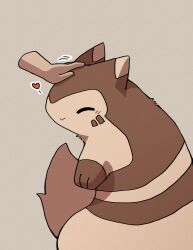 blush brown_background brown_fur closed_mouth facial_mark furret gen_2_pokemon heart highres kemosuk nintendo petting pokemon pokemon_(creature) simple_background smile whisker_markings