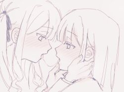 Rule 34 | 2girls, bang dream!, bang dream! it&#039;s mygo!!!!!, blush, commentary, ear blush, from side, greyscale, hair ribbon, hand on another&#039;s neck, hashtag-only commentary, highres, long hair, looking at another, monochrome, multiple girls, nhymoo, profile, ribbon, saliva, saliva trail, togawa sakiko, two side up, upper body, wakaba mutsumi, yuri