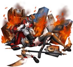 1girl alternate_color alternate_costume alternate_eye_color alternate_form alternate_hair_color alternate_hairstyle black_hair black_jacket black_shoes black_thighhighs cane crossover crown danganronpa:_trigger_happy_havoc danganronpa_(series) female_focus fire full_body hope&#039;s_peak_academy humanization jacket kibogamine_gakuen looking_at_viewer multiple_expressions official_art one_shoe one_shoe_removed open_mouth oshiro_project:re red_eyes red_hair school shoes simple_background smile solo standing tagme teeth thighhighs torn_clothes torn_thighhighs transparent_background unworn_shoes upper_teeth_only
