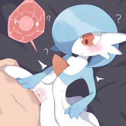 1boy 1girl ? age_difference alternate_color aqua_hair aqua_skin bar_censor bed_sheet blush bob_cut brown_eyes censored clothed_female_nude_male colored_skin cum cum_in_pussy deep_penetration dress fertilization flat_chest gardevoir gen_3_pokemon hair_over_one_eye hetero highres impregnation loli looking_at_penis missionary nintendo nude ovum penis pokemon pokemon_(creature) pussy samimitan sex shiny_pokemon short_hair solo_focus sperm_cell spread_legs vaginal white_dress white_skin