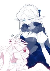 1boy 1girl angel angel_wings blue_dress blue_eyes cloak cookie_run cookie_run:_kingdom dress eternal_sugar_cookie halo highres humanization long_hair long_sleeves looking_at_viewer neck_ruff oyki0000013 pink_eyes pink_hair puffy_long_sleeves puffy_sleeves shadow_milk_cookie shadow_milk_cookie_(female) simple_background smile very_long_hair white_dress white_hair wings