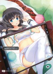 Rule 34 | 1girl, absurdres, arms up, artist request, black hair, black serafuku, blue eyes, blush, breasts, cellphone photo, check artist, clenched hands, highres, kokemomo ueno, looking at viewer, lying, midriff, miniskirt, on back, open mouth, pantyhose, race queen, school uniform, serafuku, shiina mayuri, short hair, skirt, small breasts, solo, steins;gate, steins;gate 0, stomach, thick thighs, thighhighs, thighs, tongue, translation request, upa (steins;gate), white thighhighs, x-ray, x-ray phone, x-ray vision