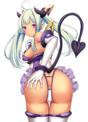 Rule 34 | 1girl, ahoge, amakubo yuri, anus, anus peek, ass, bare shoulders, blush, breasts, daiaru, dark skin, demon girl, demon horns, demon tail, earrings, elbow gloves, from behind, gloves, grabbing own ass, green hair, hair ornament, hand on own ass, highres, horns, jewelry, kougyaku reiki, kouyoku senki exs-tia, long hair, looking at viewer, looking back, magical girl, medium breasts, nipple slip, nipples, panties, pink eyes, pointy ears, purple eyes, simple background, slit pupils, small breasts, smile, solo, spread ass, tail, tan, thigh gap, thighhighs, thong, transparent background, twintails, underwear, variant set, white gloves, white panties, white thighhighs