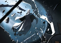 1girl cape closed_eyes debris dress grey_hair highres jessi_ochse old old_woman princess_leia solo star_wars star_wars:_the_last_jedi star_wars:_unlimited