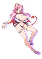 1girl absurdres areola_slip artina_(disgaea) breasts cleavage disgaea disgaea_4 full_body highres horns huge_breasts long_hair looking_at_viewer pink_hair red_eyes revealing_clothes smile solo tagme tail vulcanus_(disgaea_4)