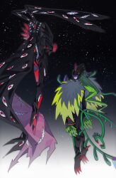 Rule 34 | abbadomon, abbadomon core, algomon, algomon perfect, black background, black skin, colored skin, confeito000 333, digimon, digimon (creature), digimon adventure: (2020), extra eyes, extra mouth, full body, highres, multicolored skin, red eyes, red skin, sharp teeth, teeth, two-tone skin