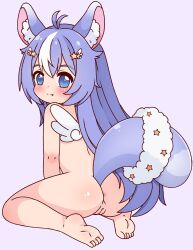1girl 2kaze ahoge anus blush chinchilla_ears chinchilla_girl fang highres indie_virtual_youtuber kneeling loli looking_back nude poki_nemuru pussy solo tail virtual_youtuber