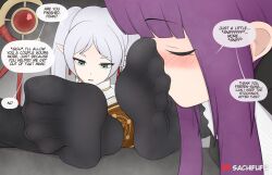 feet fern_(sousou_no_frieren) foot_focus foot_worship frieren highres sachifufu smelling smelling_feet socks sousou_no_frieren thighhighs yuri