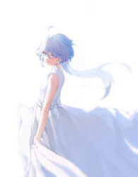 Rule 34 | 1girl, absurdres, ahoge, blue eyes, blue hair, dress, feng ruoli 321, furina (genshin impact), genshin impact, hair between eyes, highres, long hair, looking at viewer, multicolored hair, solo, white background, white dress