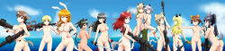 Rule 34 | 501st joint fighter wing, 6+girls, absurdres, animal ears, ass, black hair, blonde hair, blue eyes, braid, breasts, brown eyes, brown hair, cat girl, charlotte e. yeager, collarbone, completely nude, dog girl, eila ilmatar juutilainen, erica hartmann, francesca lucchini, gertrud barkhorn, green eyes, gun, hattori shizuka, highres, isosceles triangle (xyzxyzxyz), katana, long image, lynette bishop, minna-dietlinde wilcke, miyafuji yoshika, multiple girls, nipples, nude, orange hair, panther ears, panther tail, perrine h. clostermann, ponytail, purple eyes, pussy, rabbit girl, rabbit tail, red hair, rocket launcher, sakamoto mio, sanya v. litvyak, small breasts, strike witches, sword, tail, tail wrap, twintails, uncensored, weapon, wide image, world witches series