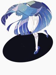 Rule 34 | 1other, bent over, blunt ends, commentary request, gem uniform (houseki no kuni), highres, houseki no kuni, lapis lazuli (houseki no kuni), long hair, mt5 014, other focus, slippers, standing, very long hair, white background
