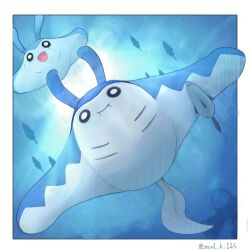 Rule 34 | :d, absurdres, black eyes, border, bright pupils, commentary request, evolutionary line, from below, gen 2 pokemon, gen 4 pokemon, happy, highres, kurorinn125, mantine, mantyke, nintendo, no humans, open mouth, outside border, pokemon, pokemon (creature), pokemon focus, silhouette, smile, underwater, white border, white pupils