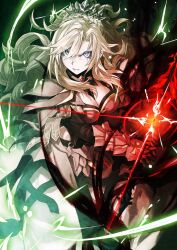 Rule 34 | 1girl, armor, balmung kriemhild (fate), between breasts, black collar, black sleeves, blue eyes, braid, breasts, cleavage, collar, cowboy shot, crown braid, curtained hair, detached sleeves, dynamic pose, fate/grand order, fate (series), floating hair, game cg, gauntlets, glowing, glowing sword, glowing weapon, hair over one eye, hand up, holding, holding sword, holding weapon, konoe ototsugu, kriemhild (fate), kriemhild (third ascension) (fate), large breasts, light trail, long hair, long sidelocks, mole, mole under eye, official art, pale skin, parted bangs, parted lips, pauldrons, ponytail with braided base, shoulder armor, sidelocks, skirt, solo, strapless, swept bangs, sword, third-party source, tiara, v-shaped eyebrows, weapon, white hair, white skirt, wide ponytail
