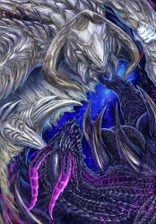 arkveld backward-facing_horns bearluxe candy_gore chin_spike claws dragon dragon_horns gore_magala gradient_scales highres horns monster monster_focus monster_hunter_(series) monster_hunter_wilds no_humans scales sharp_teeth spiked_wings teeth wings