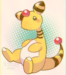 ampharos artist_name blush blush_stickers commentary_request full_body gen_2_pokemon nintendo no_humans pokemon pokemon_(creature) solo tansho