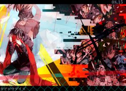 5boys 6+girls amamiya_hibiya asahina_hiyori black_hair blonde_hair brown_hair dark_konoha ene_(kagerou_project) highres holding_unworn_clothes holding_unworn_scarf hood hoodie kagerou_project kano_shuuya kido_tsubomi kisaragi_momo kisaragi_shintarou konoha_(kagerou_project) kozakura_marry letterboxed long_hair multiple_boys multiple_girls red_eyes red_scarf scarf school_uniform scissors seto_kousuke short_hair tateyama_ayano tknsh_(takanashi_10) translation_request vocaloid yamaha