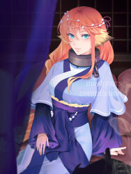 Rule 34 | 1girl, ahoge, animal ears, artist name, braid, breasts, cat ears, chain, collar, commentary, commission, double-parted bangs, eiyuu densetsu, english commentary, english text, green eyes, hair between eyes, head wings, highres, judith lanster, karulau, kuro no kiseki (series), large breasts, long hair, long sleeves, looking at viewer, maskyarts, metal collar, pink hair, single braid, sitting, smile, solo, utawarerumono, watermark, wings